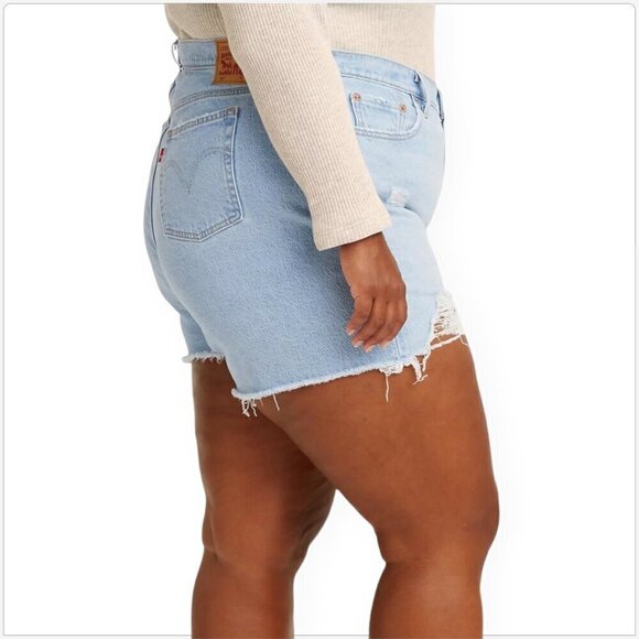 Levi's Original 501 Light Indigo High Rise Shorts Stretch Frayed NWT Plus 24W - Picture 2 of 6